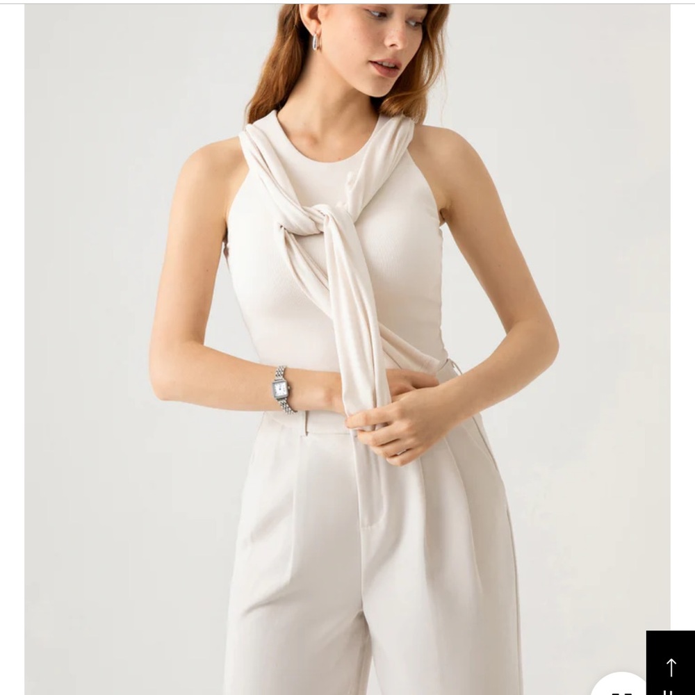 OGL Cream Long Sleeve Cutout Shoulder Top - Picture 8 of 8
